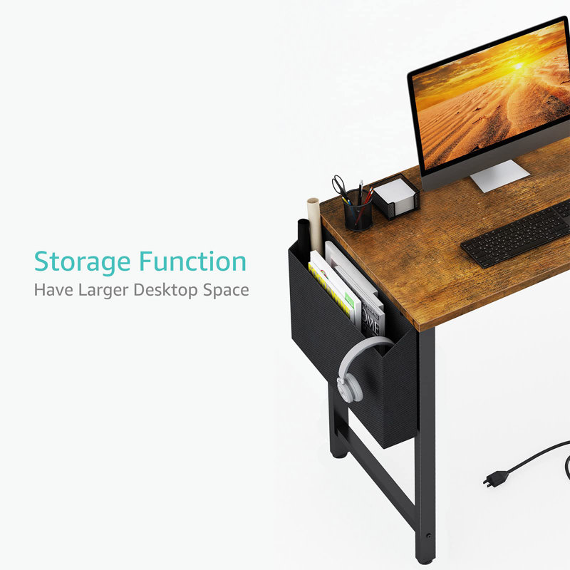 Small L Shaped Desk With Power Outlet Shelves 40 Inch Corner Desk For Small Space Home Office Rustic Brown